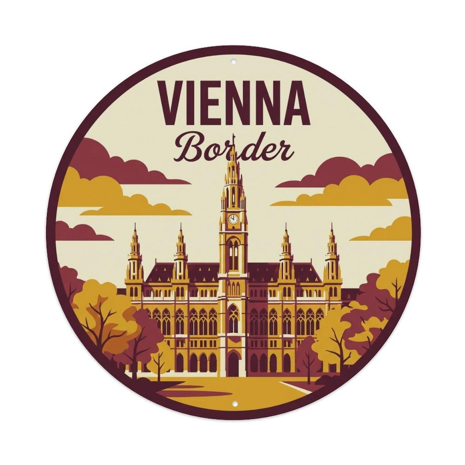 Vintage Travel Vienna Austria Boundary Metal Tin Sign