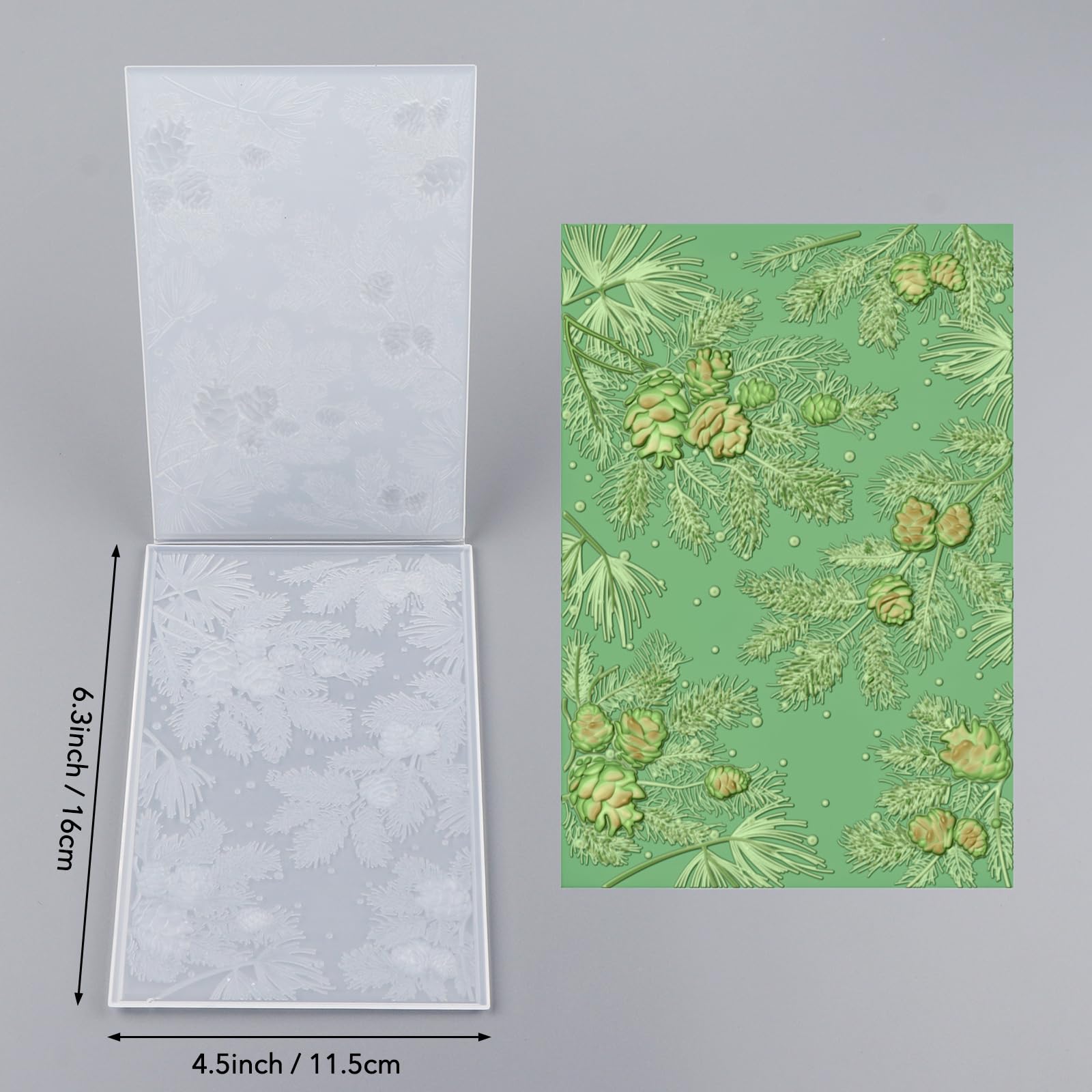 KIRABATIO Snowy Pines 3D Embossing Folder, Pine Cones and Pine Branches Clear Plastic Texture Fades Embossing Folders Template for Card Making Scrapbooking Paper Craft Album Stamps DIY Decoratio