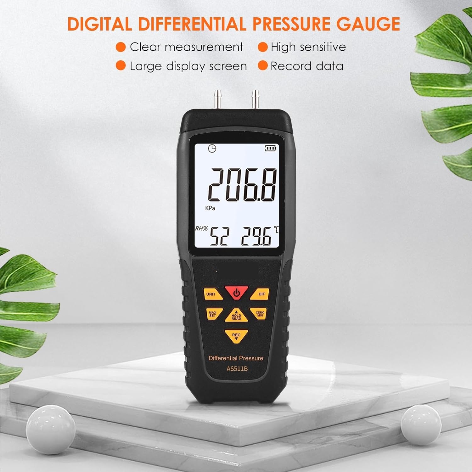 SMART SENSOR AS511 デジタル圧力計 マノメーター 空気圧計 差圧天然ガス圧力計 測定 多機能(AS511B)