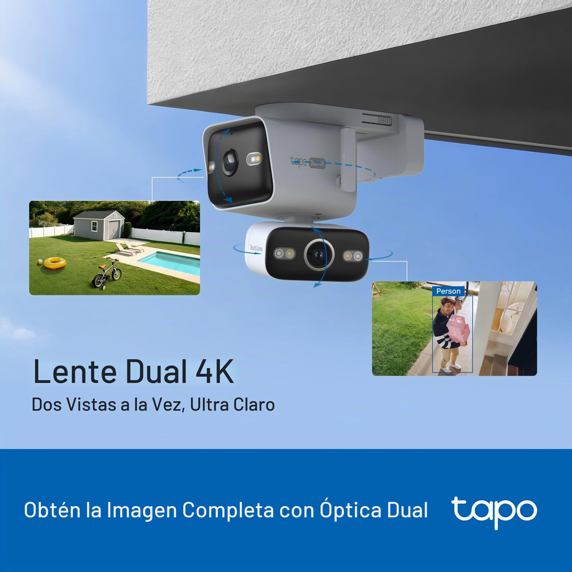 Tapo C575D - Cámara de Vigilancia Exterior WiFi 4K Doble Lente, Visión 170°, PTZ 360°, Seguimiento Inteligente IA, Visión Nocturna Color, PoE, IP66, Audio Bidireccional