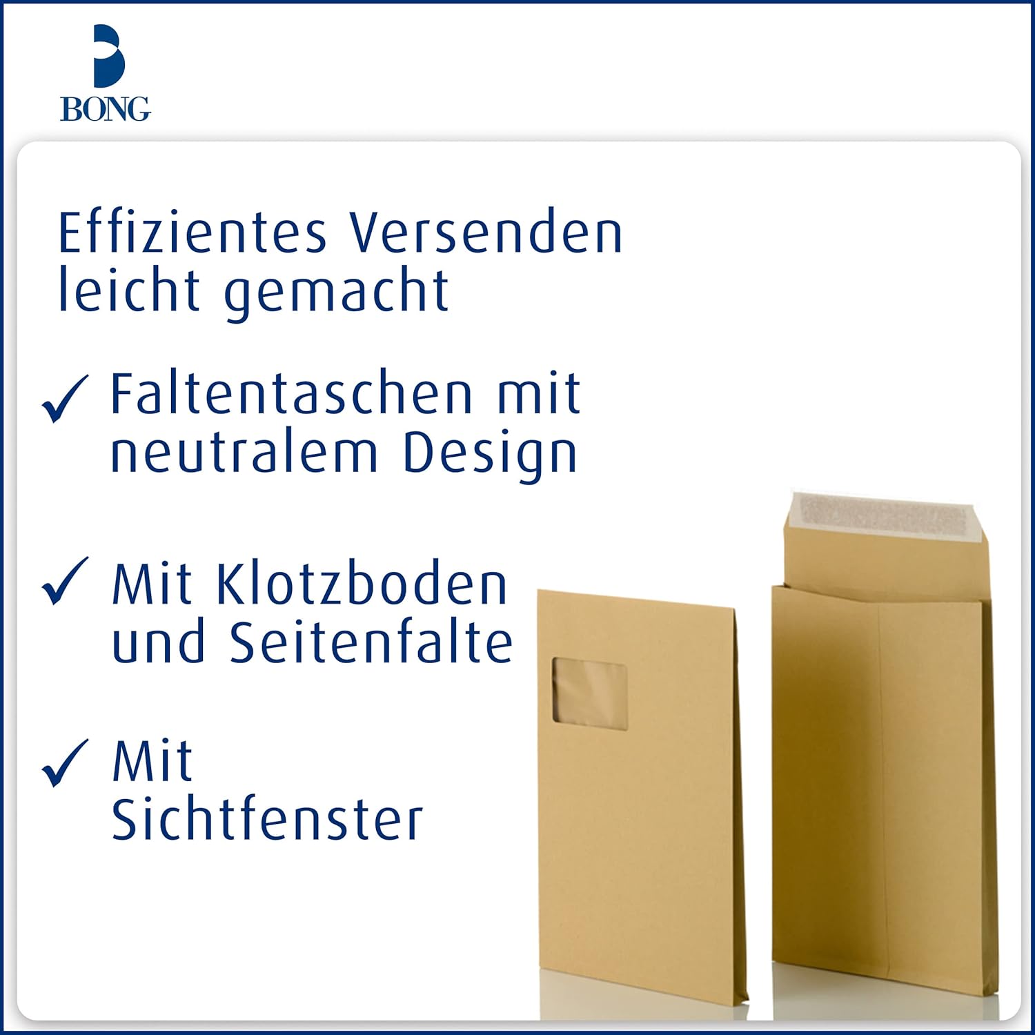 Bong 14065 Folding Envelope with Block Bottom C4 (229 x 324 x 20 mm) with Window 120 g/m² Kraft Paper Self Adhesive with Covering Strips Pack of 200 Brown