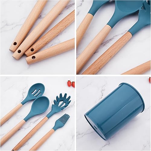 Miniatura 4 de 1 batidor de huevo de silicona azul, batidor de huevos con globo, utensilios de cocina con mango de madera para mezclar, batir, batir, agitar,