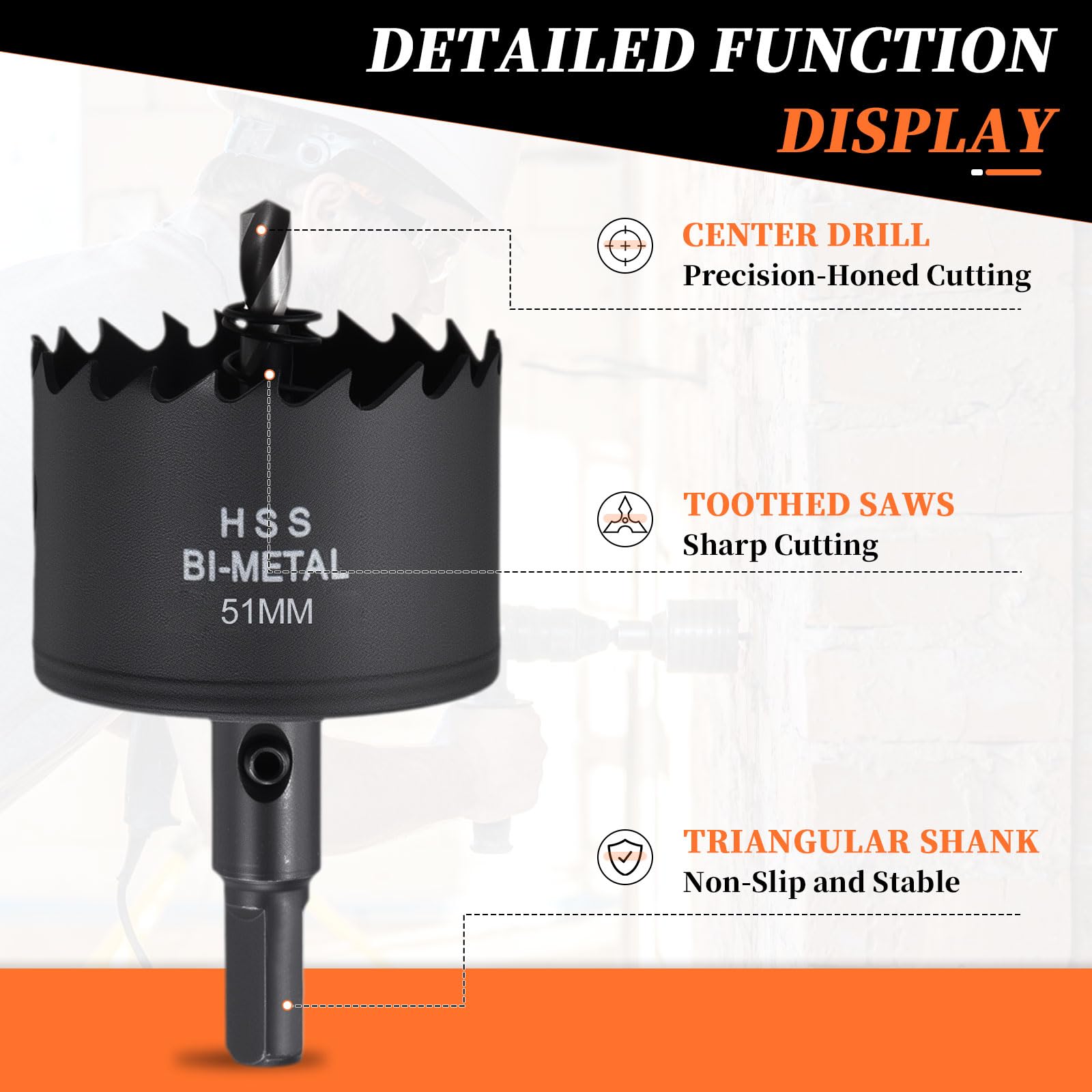 METALLIXITY Bi-Metal Hole Saw 2", M42 HSS Circular Head 51mm Hole Cutter with Center Drill Bit - Image 3