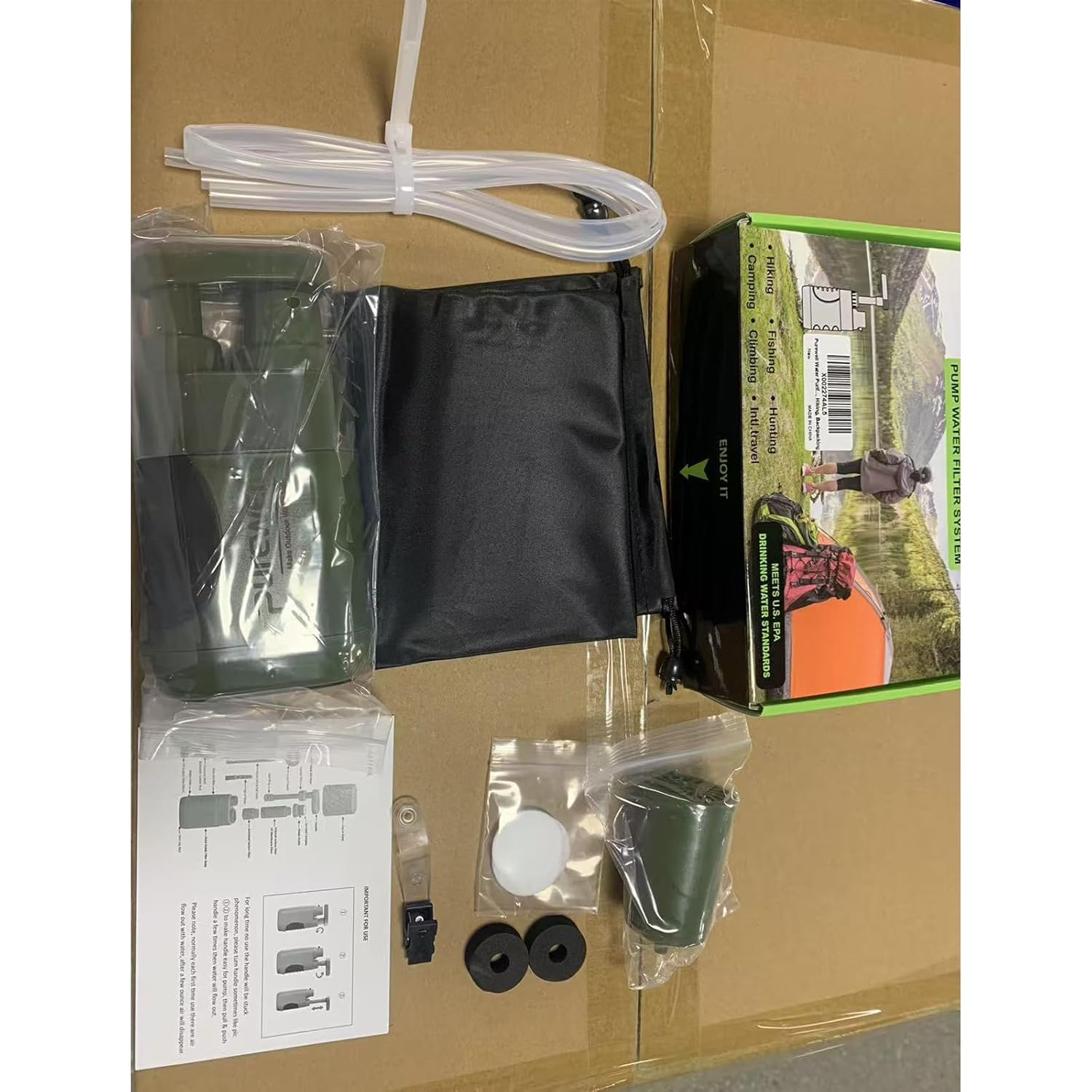 Purewell Water Hand Purifier Pump with Replaceable Carbon 0.01 Micron Water, Stages, Portable Outdoor Emergency and Survival Gear - Camping, Hiking, Backpacking(Green)