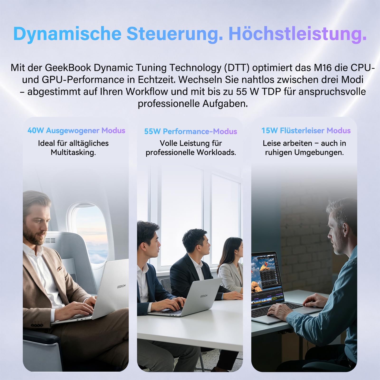 GEEKOM GeekBook M16 Laptop, Ultra 9, 55 W Dauerleistung, 99,9 Wh Notebook | 16″ IPS, USB4, 100 W PD, leise Dual-Lüfter, Fingerprint, Dock inkl., 16GB RAM/512GB SSD, Aluminium, Win 11, Business & Gaming