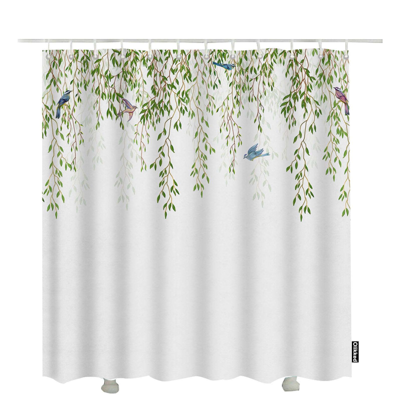 Olikked Eucalyptus Leaf Shower Curtain 72x72 Inch Hummingbird Spring Plant Sage Green Leaves Bath Curtain Bathroom Accessories Machine Washable