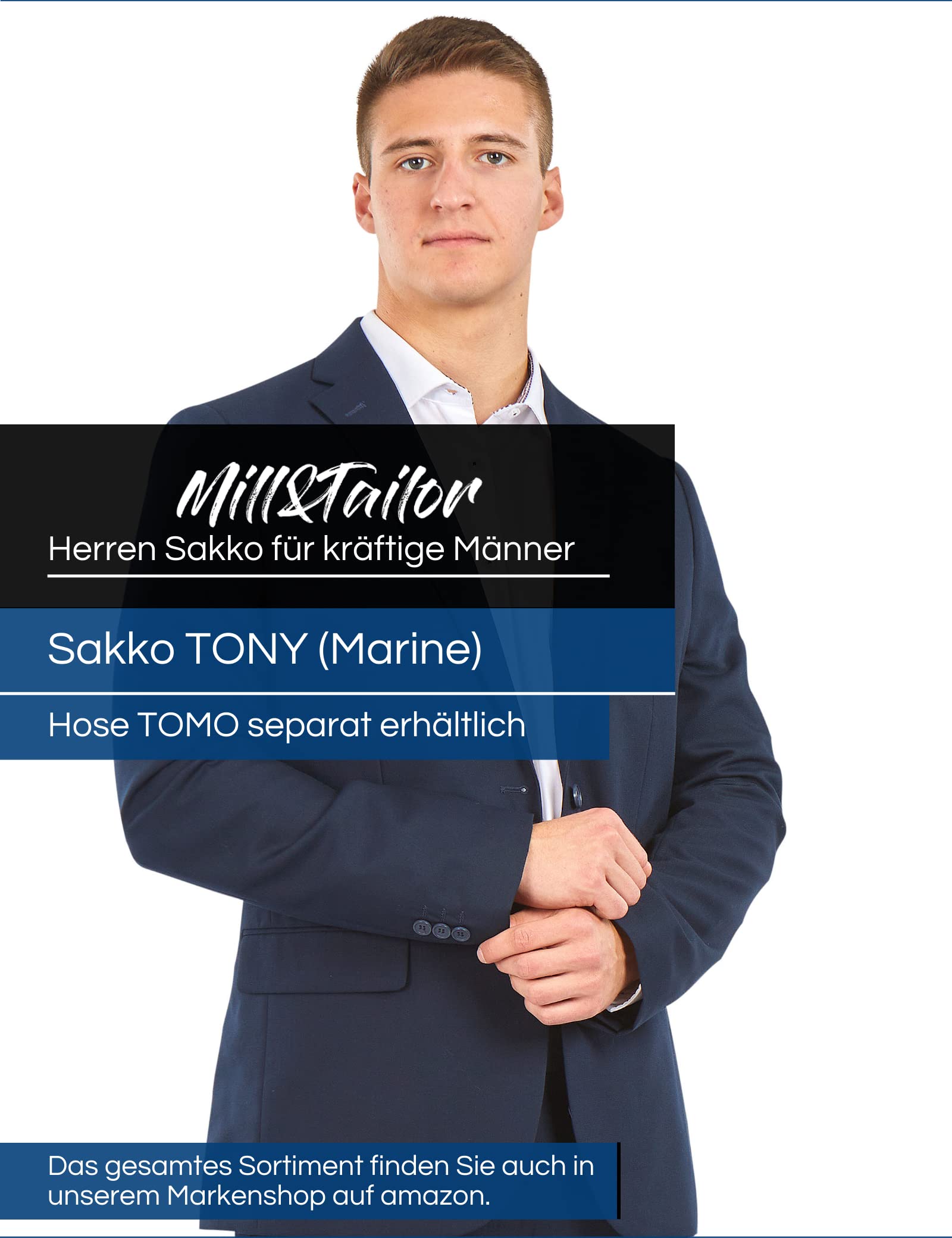 Mill&Tailor Herren Sakko Marine Tony I Schickes Sakko für Männer I Baukasten System I Modern & Sportlich I Jackett für Hochzeit & Business I Herrensakko für kräftige Männer