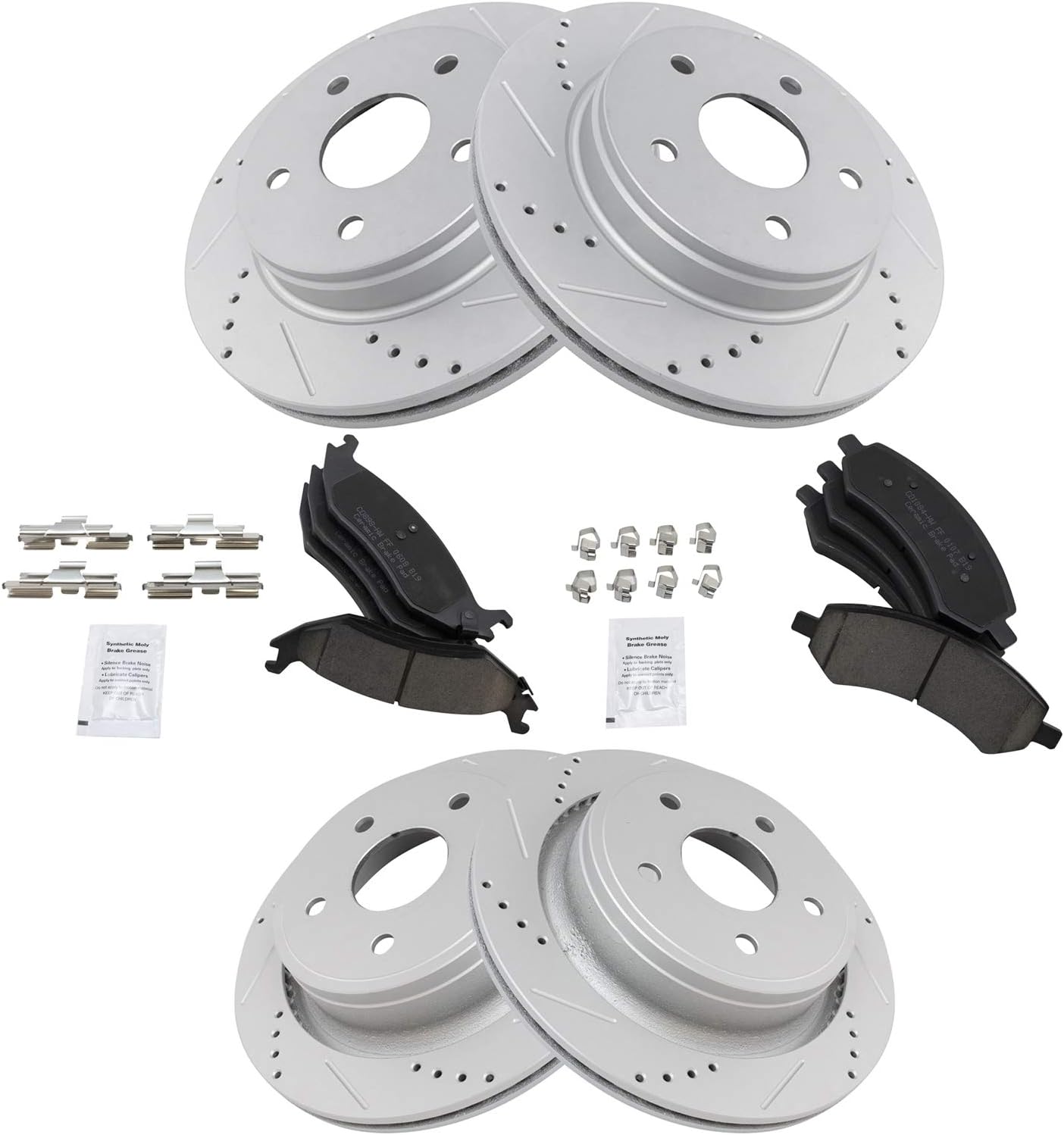 TRQ Performance Drilled Slotted Rotor Ceramic Pad Front Rear Kit for Dodge