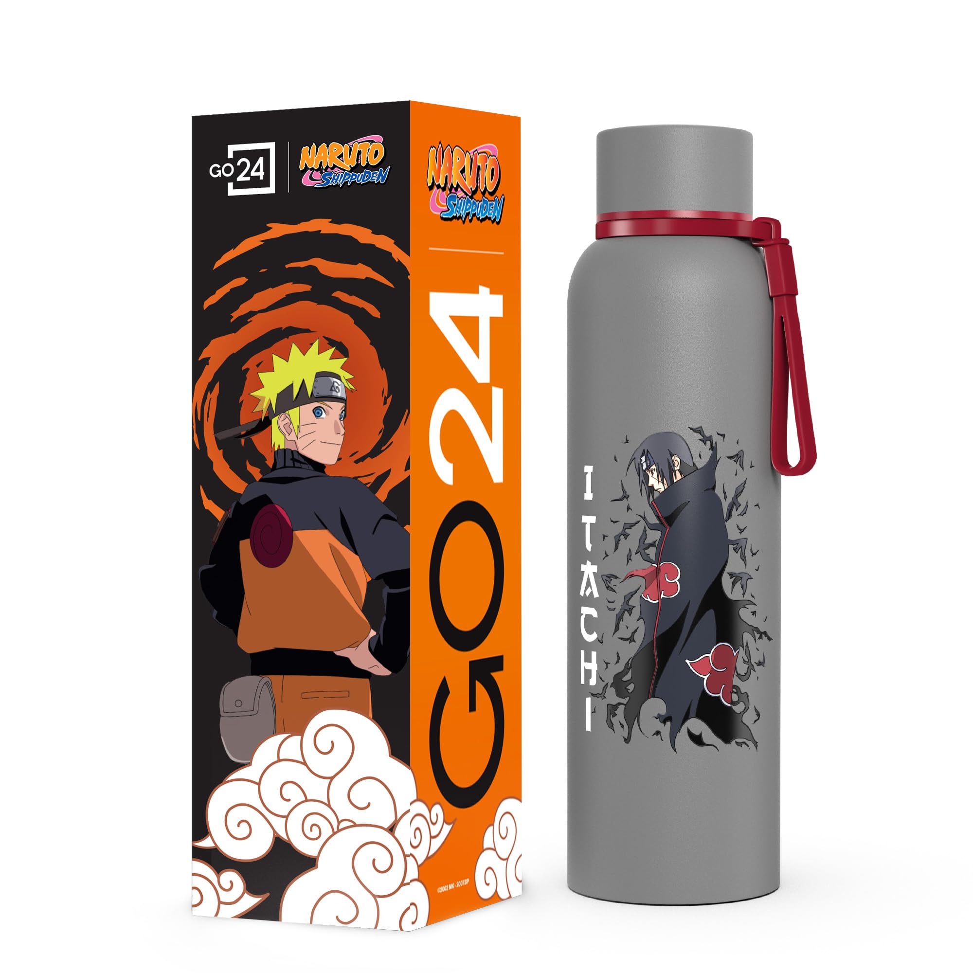 Go24 pexpo Go24 Naruto 1L Stainless Steel Water Bottle Grey - Itachi - Image 1