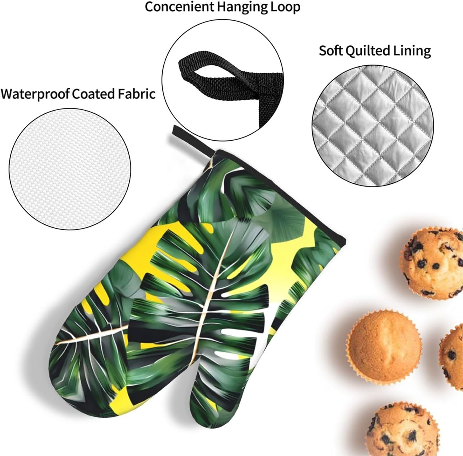 Tropical Banana Palm Leaves Print Heat Resistant Microwave Gloves, Used for Baking, Cooking, and Fashion Kitchen Essentials