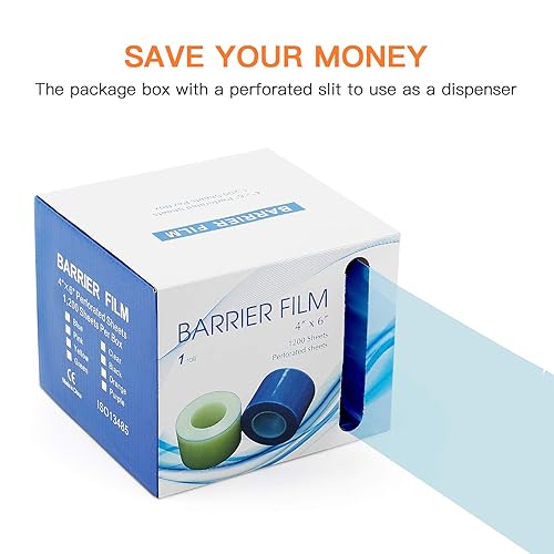 Miniatura 4 de Annhua Película de barrera dental para tatuaje, envoltura de plástico azul con caja dispensadora, hojas perforadas de 4 x 6 pulgadas, cinta adhesiva
