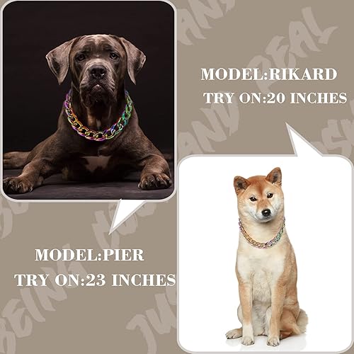 Miniatura 3 de Collar de cadena de perro arcoíris de 34 pulgadas (0.787 in) de ancho, collar duradero de eslabones cubanos para perro, bonito collar de moda para