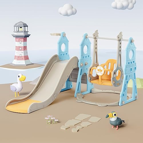 Juego de tobogán y columpio para niños 4 en 1  para niños pequeños de 1 a 6 años  Parque infantil extragrande para interiores y exteriores  incluye