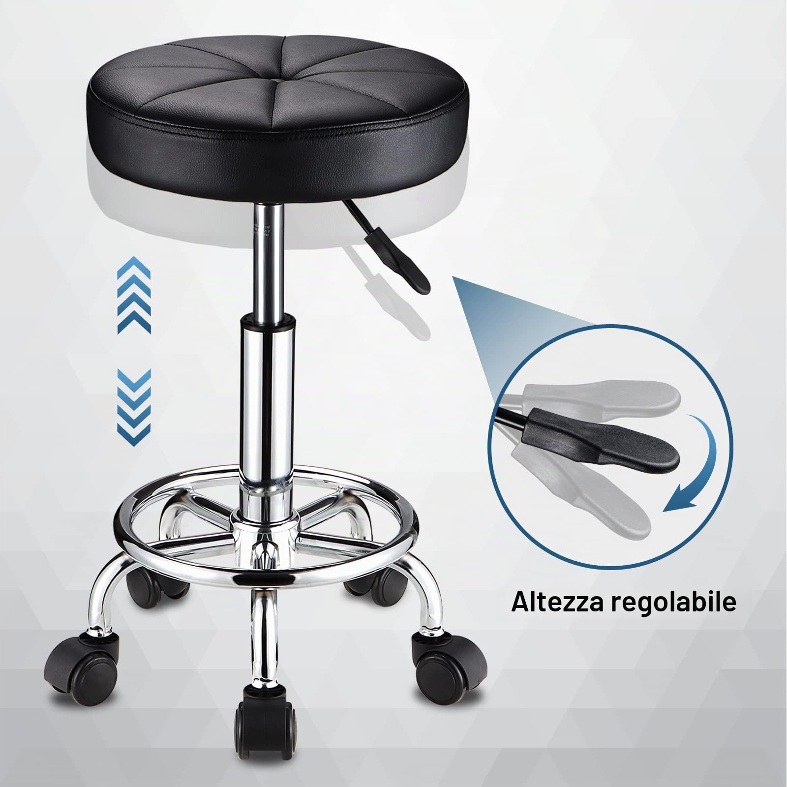 HMTOT Sgabello girevole con ruote Rotondo Sgabelli in Pelle PU Regolabile Altezza Nero