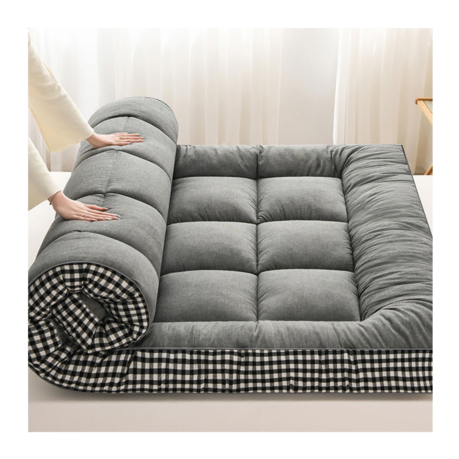 Japoński materac podłogowy futon pojedyncza/podwójna składana mata na łóżko podłogowe pogrubiony materac do spania szary 90 x 200 cm dom akademik niezbędne