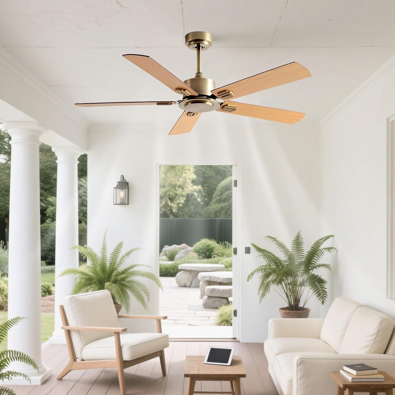 Modern Quiet Ceiling Fans Low Profile DC Motor Ceiling Fan No Light Remote Control 6 Speeds Ceiling Fans Without Lights 5 Blades for Patio Bedroom Living Room Garage Dining Room