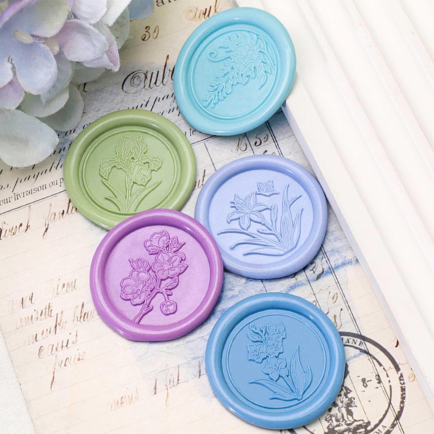 Flower Wax Seal Stamp - Iris Sealing Wax Stamp with Handle,0.98 inch (25mm) Brass Floral Stamp for Craft Decorating, Document Sealing, Invitations