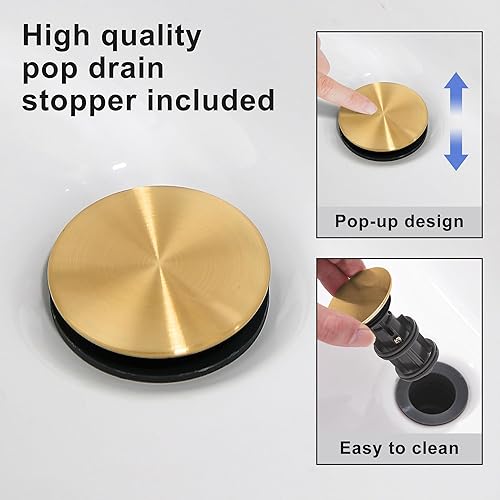 Miniatura 4 de Grifo de baño dorado cepillado de 3 agujeros, 8 pulgadas, grifos de lavabo de baño de 2 manijas, grifo de tocador dorado con drenaje emergente y