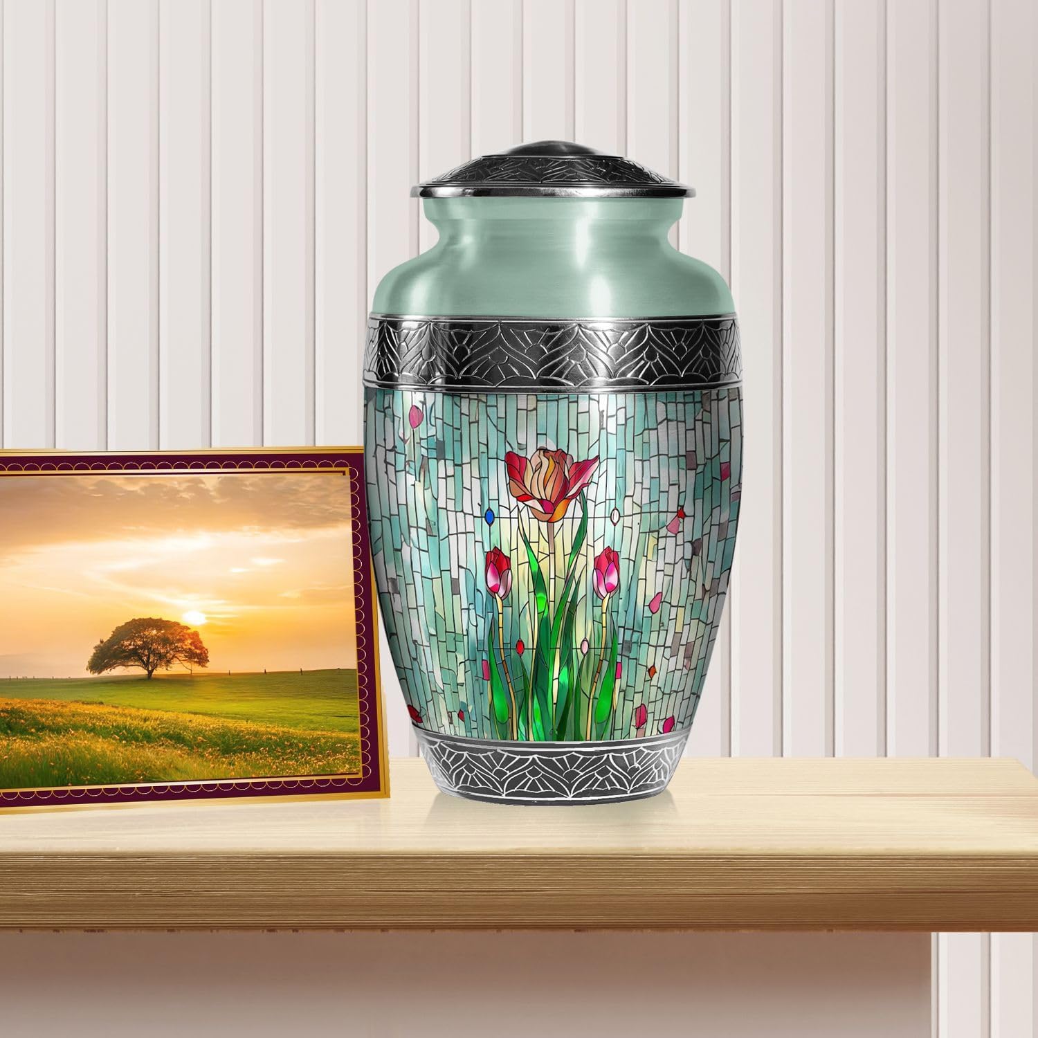 YATHABI Stained Glass urn - Large urns for Human Ashes - Cremation Urns Adult - Ash Urns for Humans - Burial Urns for Human Ashes Adult Male - Urns for Ashes Adult Male-10 Inch