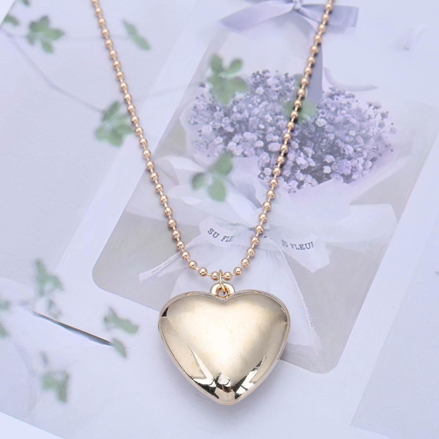 Bohemian Heart Choker Necklace Gold Metal Heart Pendant Necklace Large Puffy Heart Collar Necklace Long Heart Love Chain Necklace Jewelry for Women - Image 6