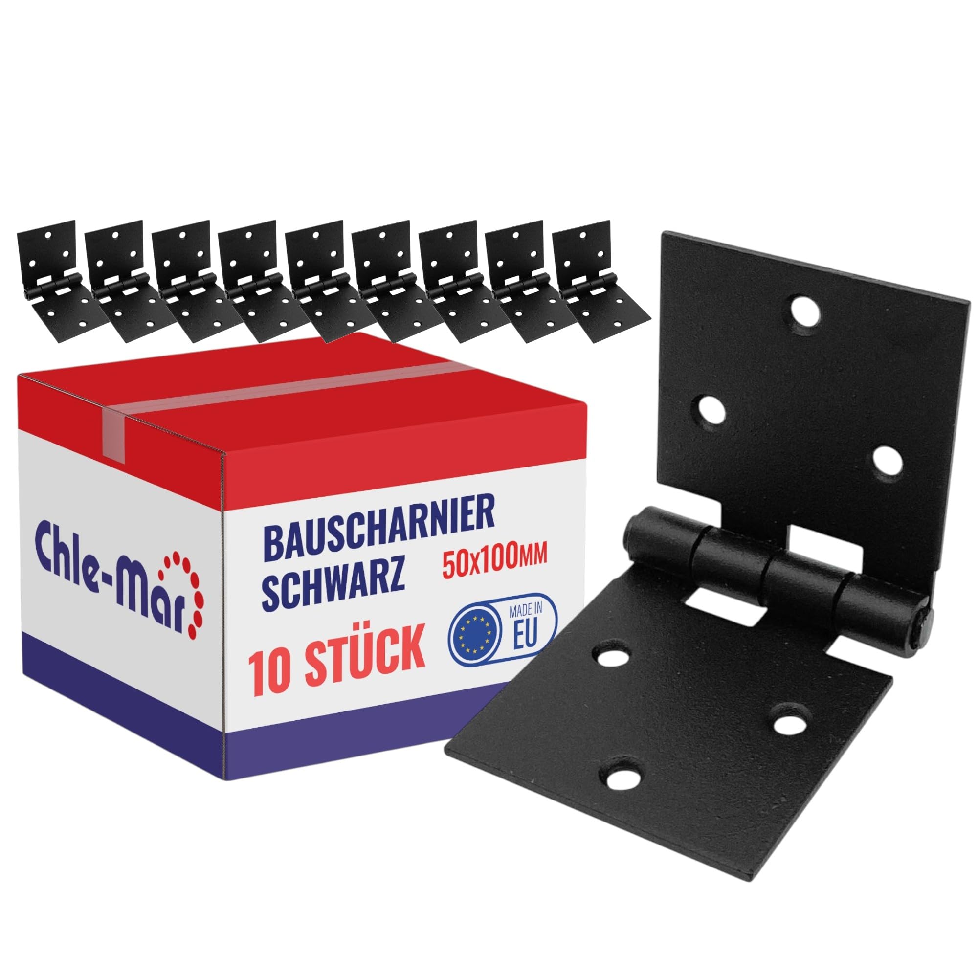 Chle-Mar 10x Bisagras puertas madera y muebles 50x100 mm, bisagras negras
