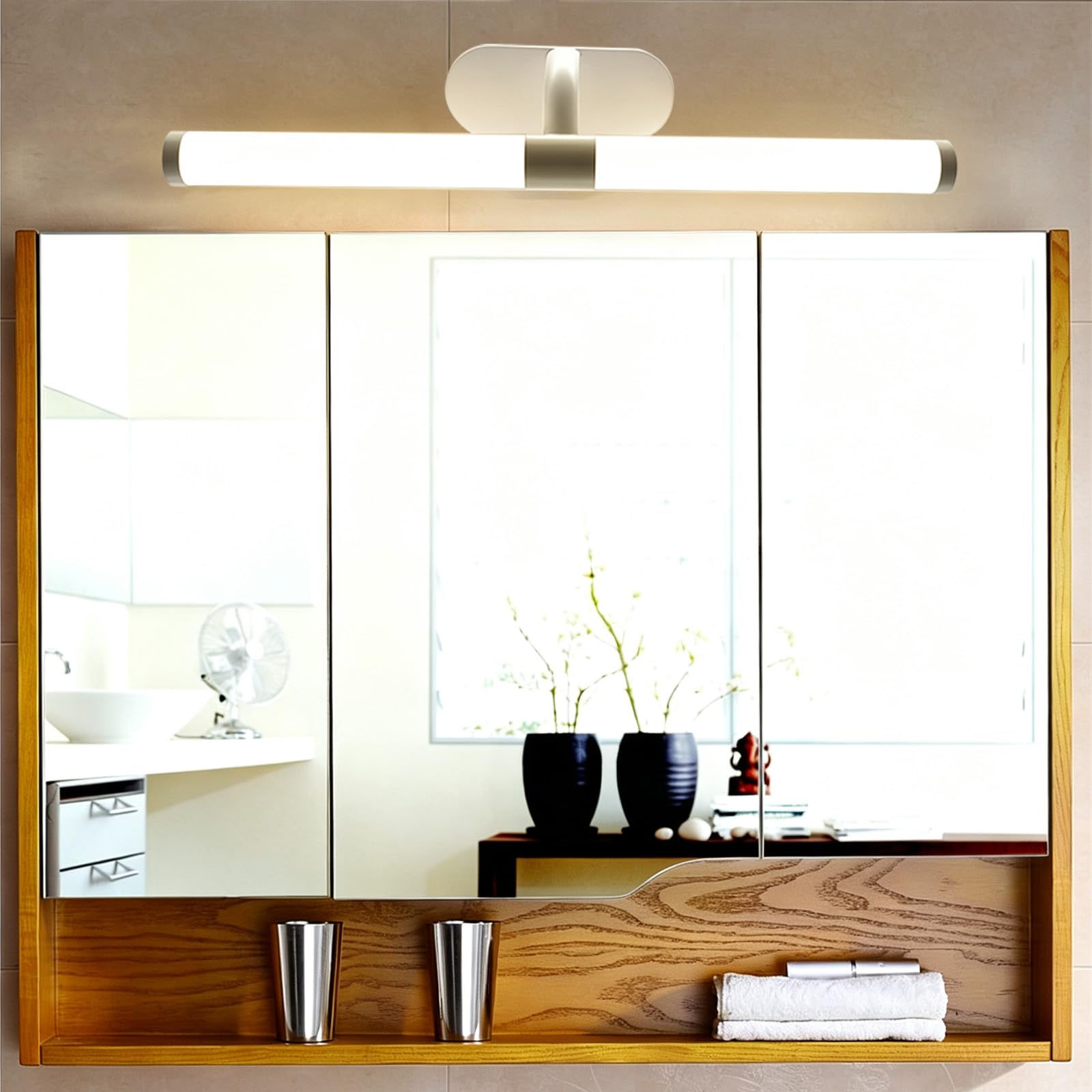 LED Spiegelleuchte Bad Wandlampe LED Wandleuchte Modern Weiß Wasserdichte Wandbeleuchtung Acryl Wandleuchten Lange Dekorativ für Keller Küche Badschrank (Neutrales Licht,60cm)