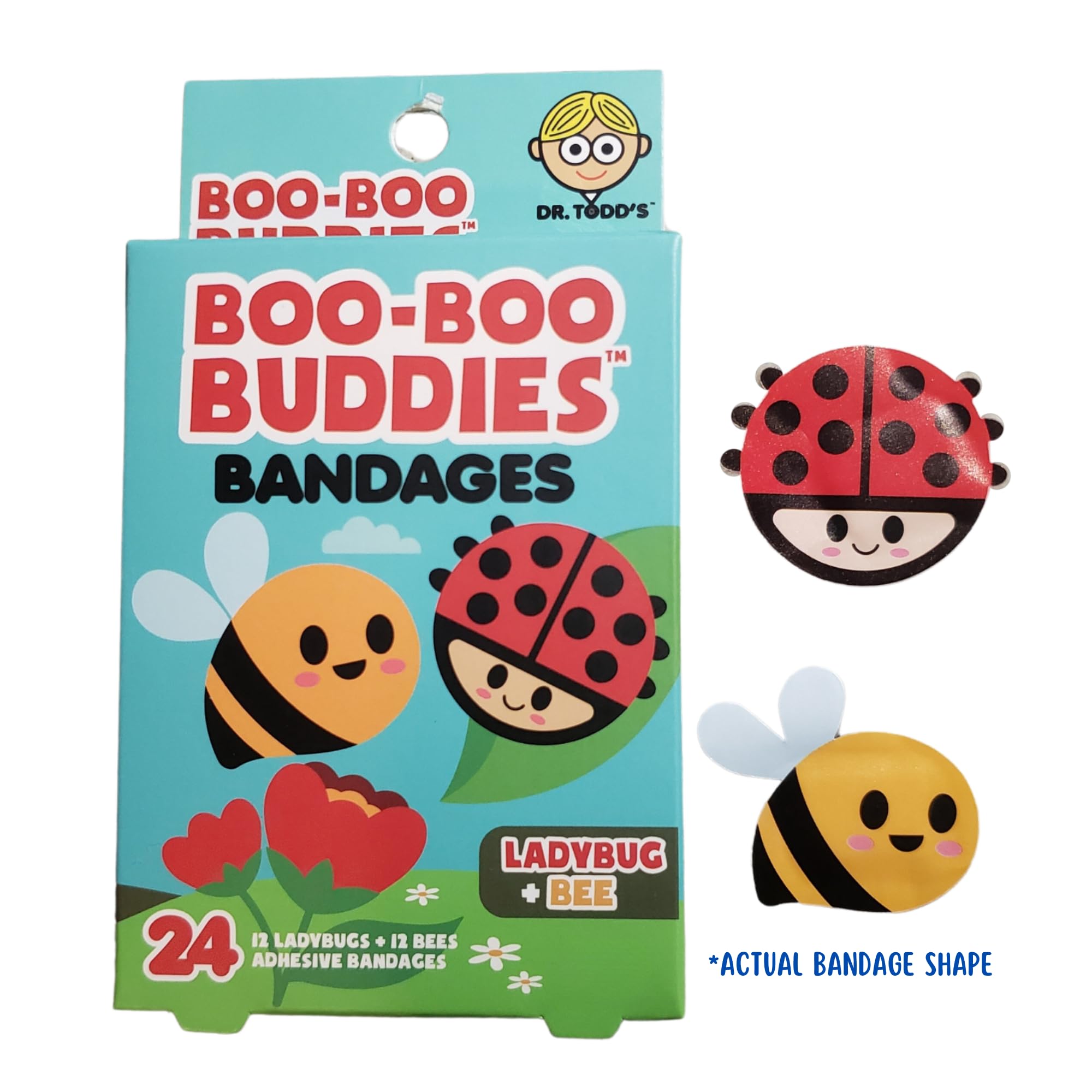 Boo Boo Buddies Kids Adhesive Bandages, Kids Self-Adhesive Sterile Bandages Pack for Toddler Girls & Boys, Adults First Aid, Protect Scrapes and Cuts | 24 Pcs (Ladybug + Bee)