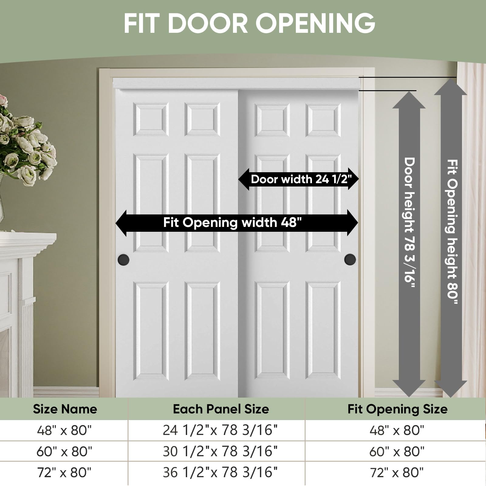 Condition photo showing Good Condition for BARNSMITH 48x80 in 6-Panel Bypass Sliding Closet Door, White Primed Door Slab with Bypass Closet Track Hardware Kits, Paintable and Lightweight