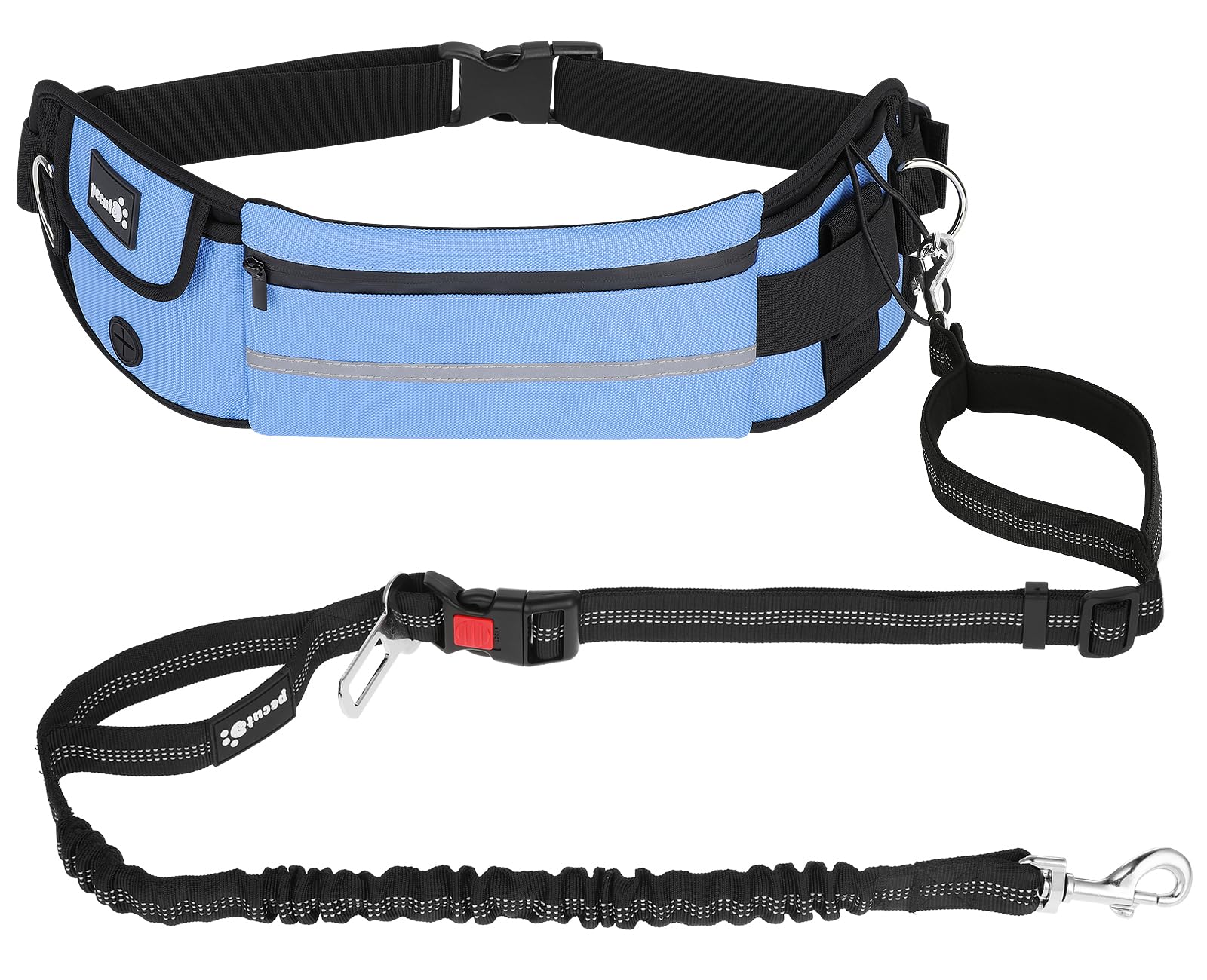 Pecute Guinzaglio Mani Libere per Cani,Guinzaglio per Cani, Camminata, Allenamento, Escursionismo, Cintura in Vita Regolabile e Custodia per l'acqua, per Corsa, Jogging,Blu