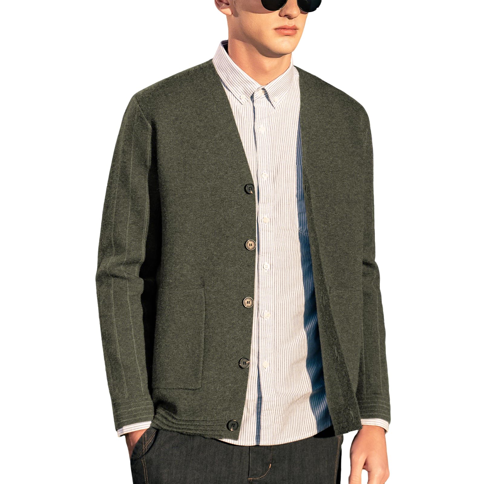 Men's Cardigan Sweater Button Front V-Neck Long Sleeve Knit Sweaters