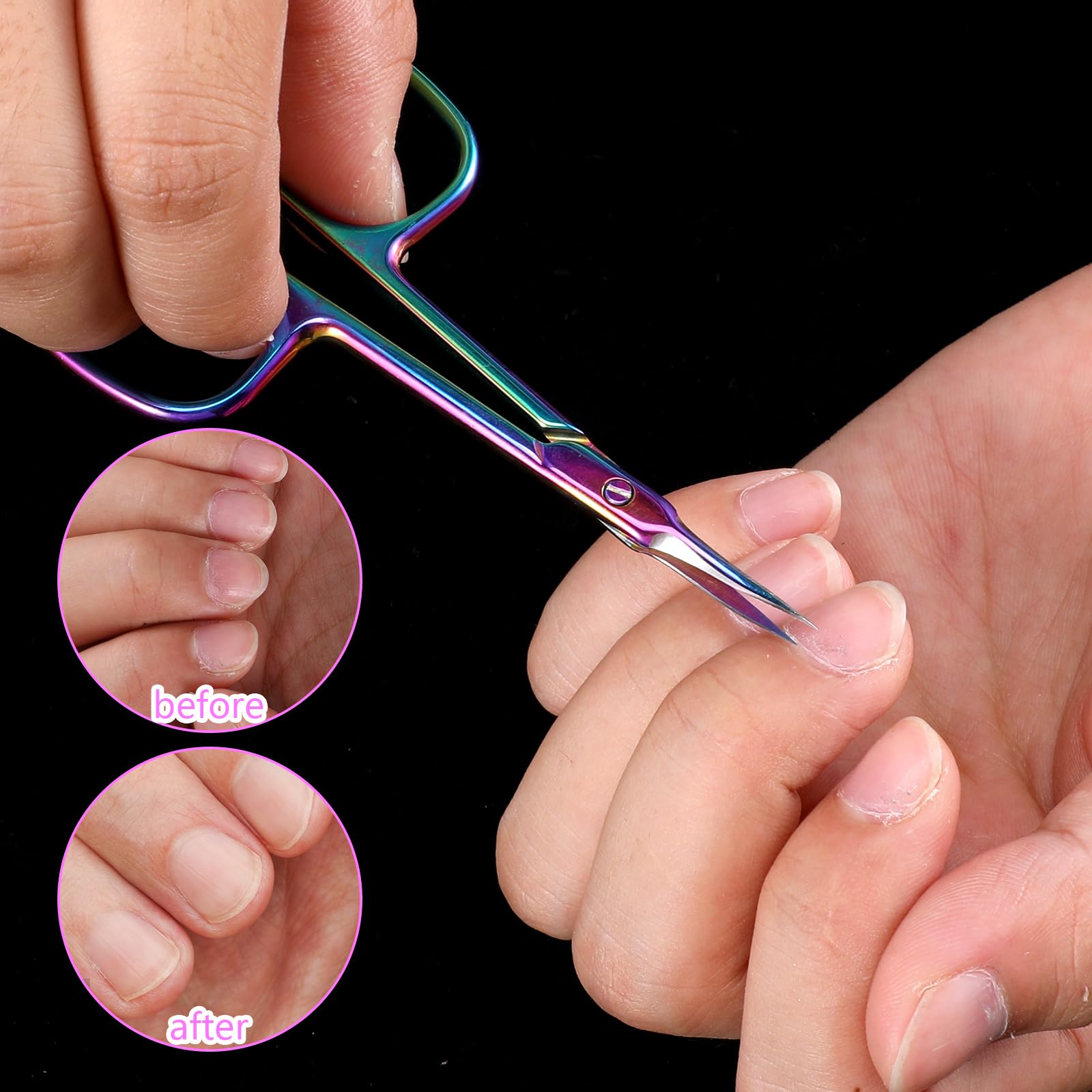 Ciseaux à Cuticules Courbés Extra Fins - Sourcils de Précision, Manucure, Ongles Professionnels en Acier Inoxydable (Coloré)