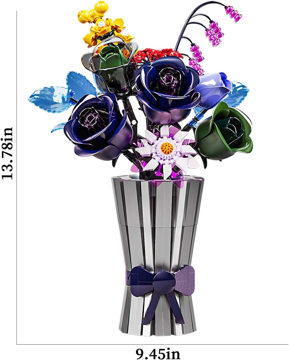 Rose Flower Building Set (982PCS), Flowers Set with Vase for Adults, Compatible with Lego Flowers, Botanical Collection, Gothic Home Decor, Building Blocks Ideal Gift for Adult Women and Kids 8-12
