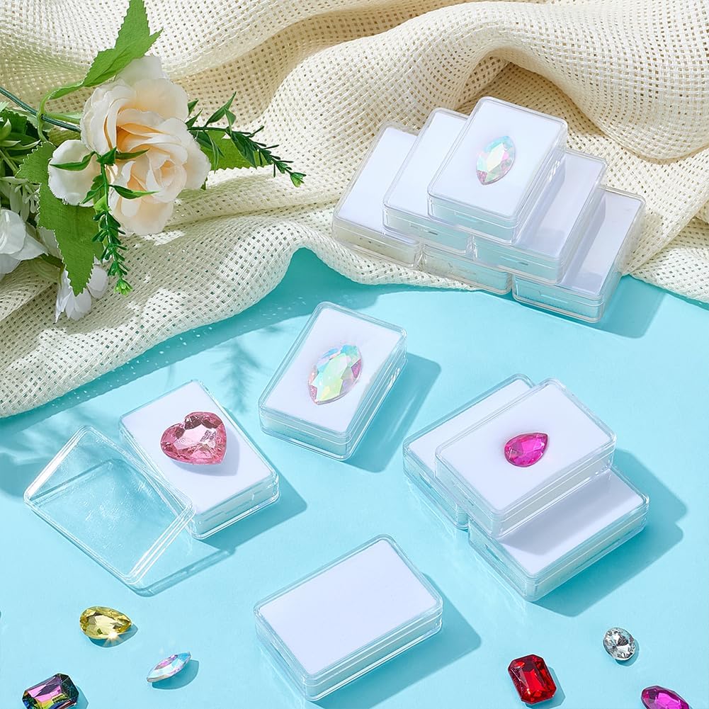 BENECREAT 12Pcs Plastic Gemstone Storage Boxes, 2.24x1.46x0.59inch Rectangle Clear Jewelry Box with White Sponge for Gemstone, Jewelry, Crystal Diamond Accessories Display image 4