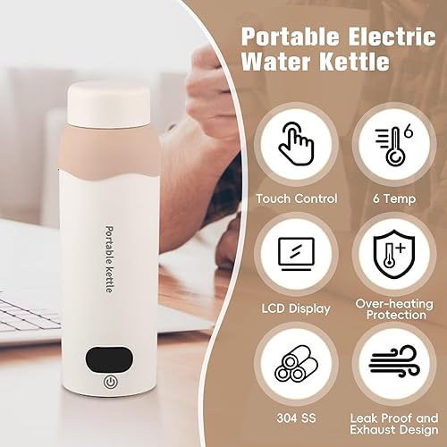 Miniatura 10 de Caldera eléctrica de viaje Protable 316 de acero inoxidable pequeña caldera de agua 15.2 fl oz enchufe en calentador de agua
