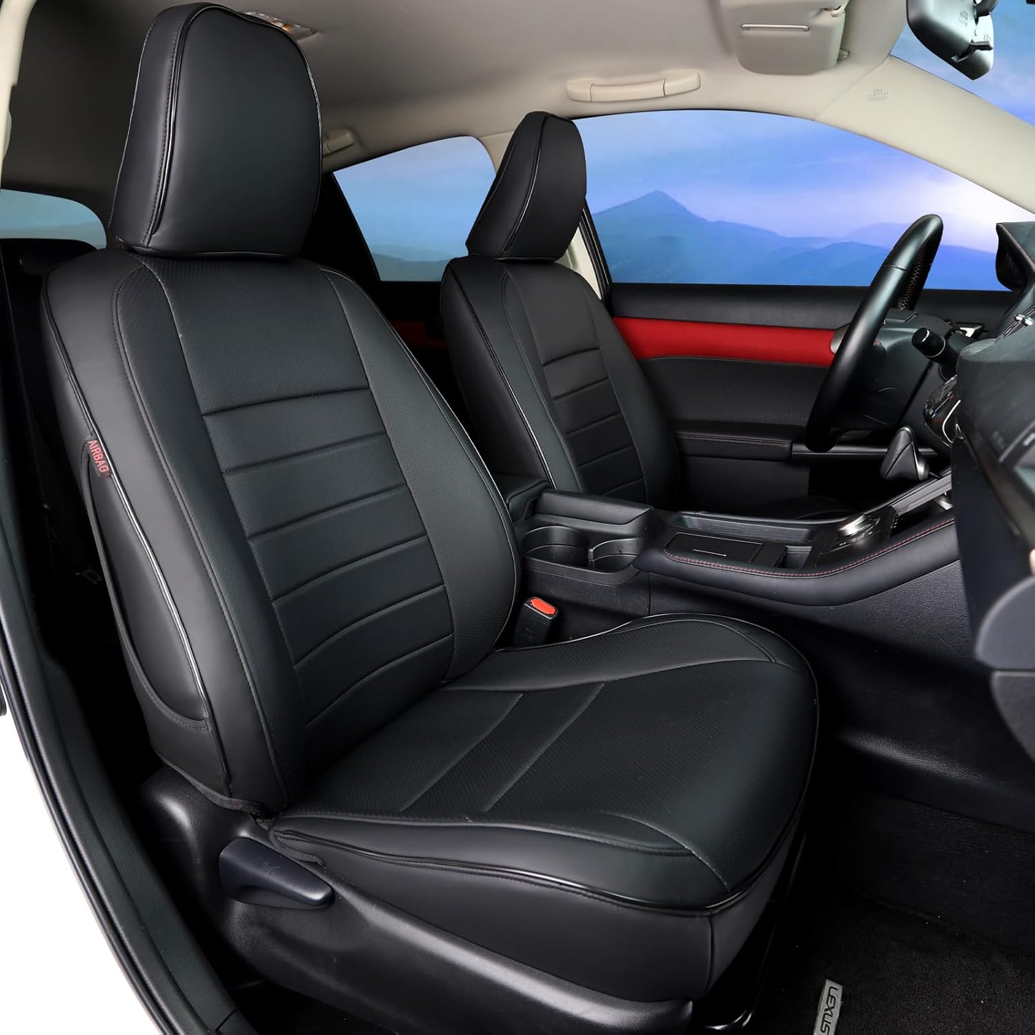 HKZ Custom Fit CT200h Seat Covers for Lexus CT 200h 2011 2012 2013 2014 2015 2016 2017- Full Set Leather (Black)
