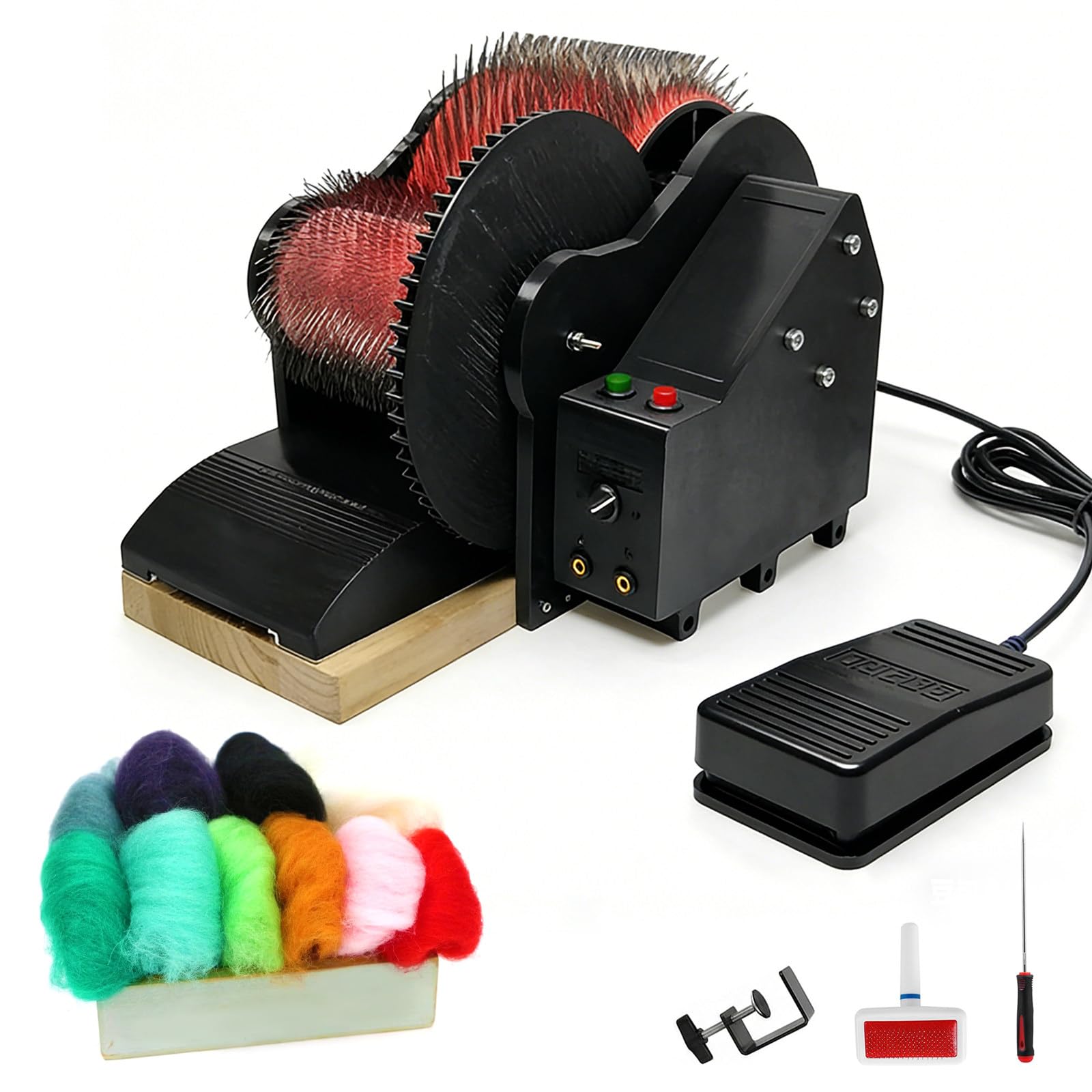 Elektrische Kardiermaschine für Spinner & Filzer, Trommelkarder mit Geschwindigkeitsregelung, Einfache Faservorbereitung für Alpaka, Merino, Kunstgarn
