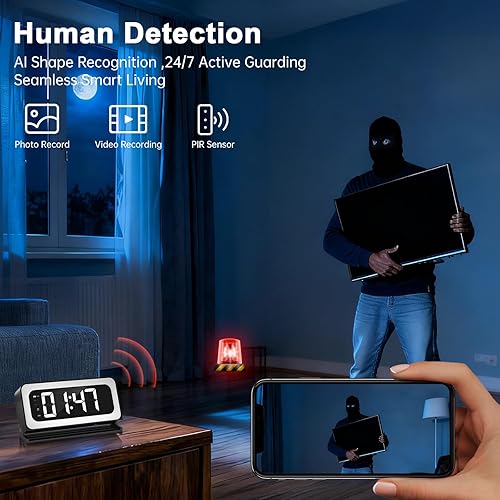 Miniatura 3 de Cámara de reloj inteligente 2K, 5G y 2.4G WiFi Nanny Cam Cámara inalámbrica para interiores, cámaras para seguridad del hogar, detección y alarma