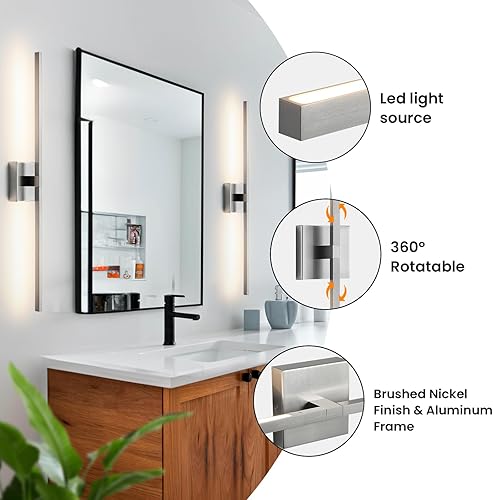 Miniatura 14 de Lámparas de tocador de baño doradas, 30 pulgadas, giratorias, modernas, LED, para baño, con iluminación blanca cálida de 3500 K, aplique de pared