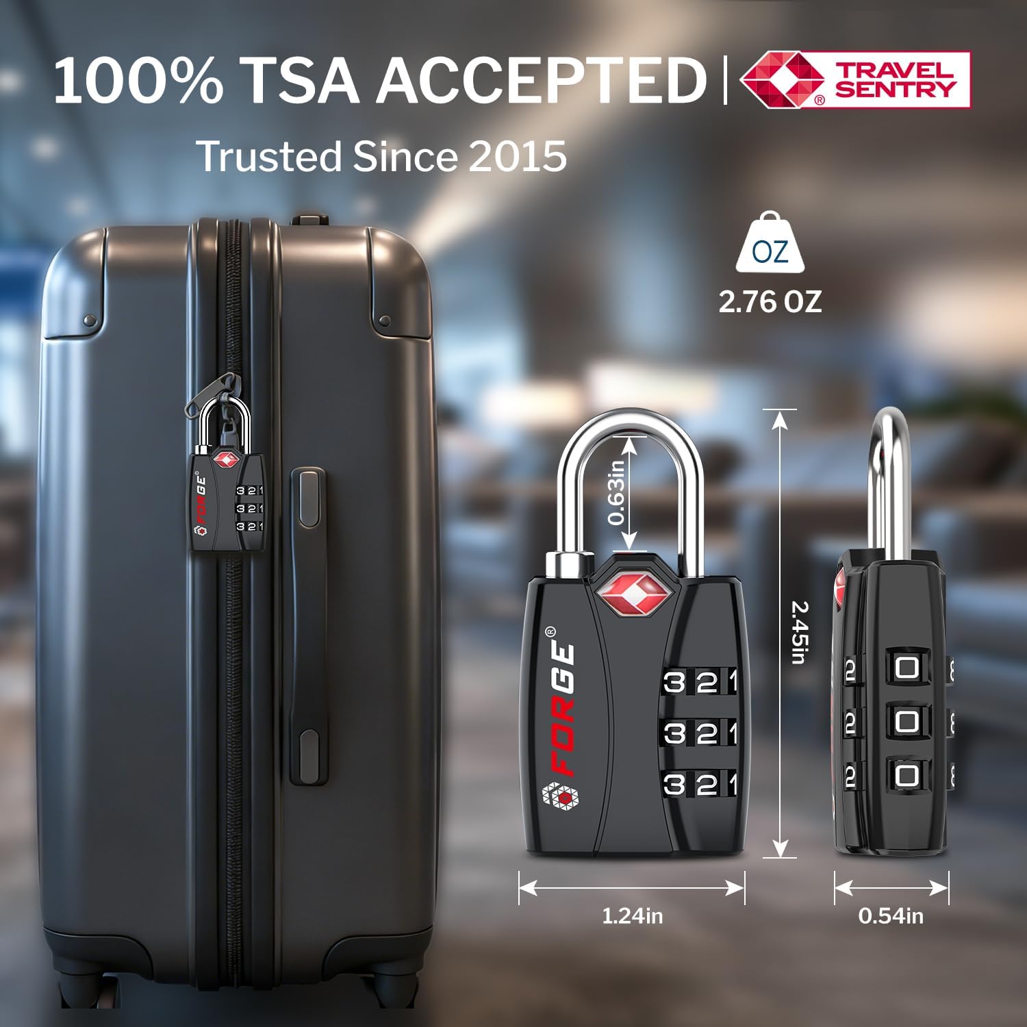 Forge Open Alert TSA Approved Luggage Locks - 3 Digit Combination, Easy Read Dials, Zinc Alloy Body - Ideal Travel Lock for Luggage, Suitcases, Bags & Toolboxes (Black 6 Locks)