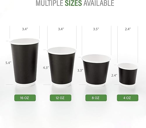 Miniatura 3 de Tazas desechables negras de 500 CT para bebidas calientes de 12 onzas con diseño de doble pared: sin necesidad de mangas, perfectas para cafés,