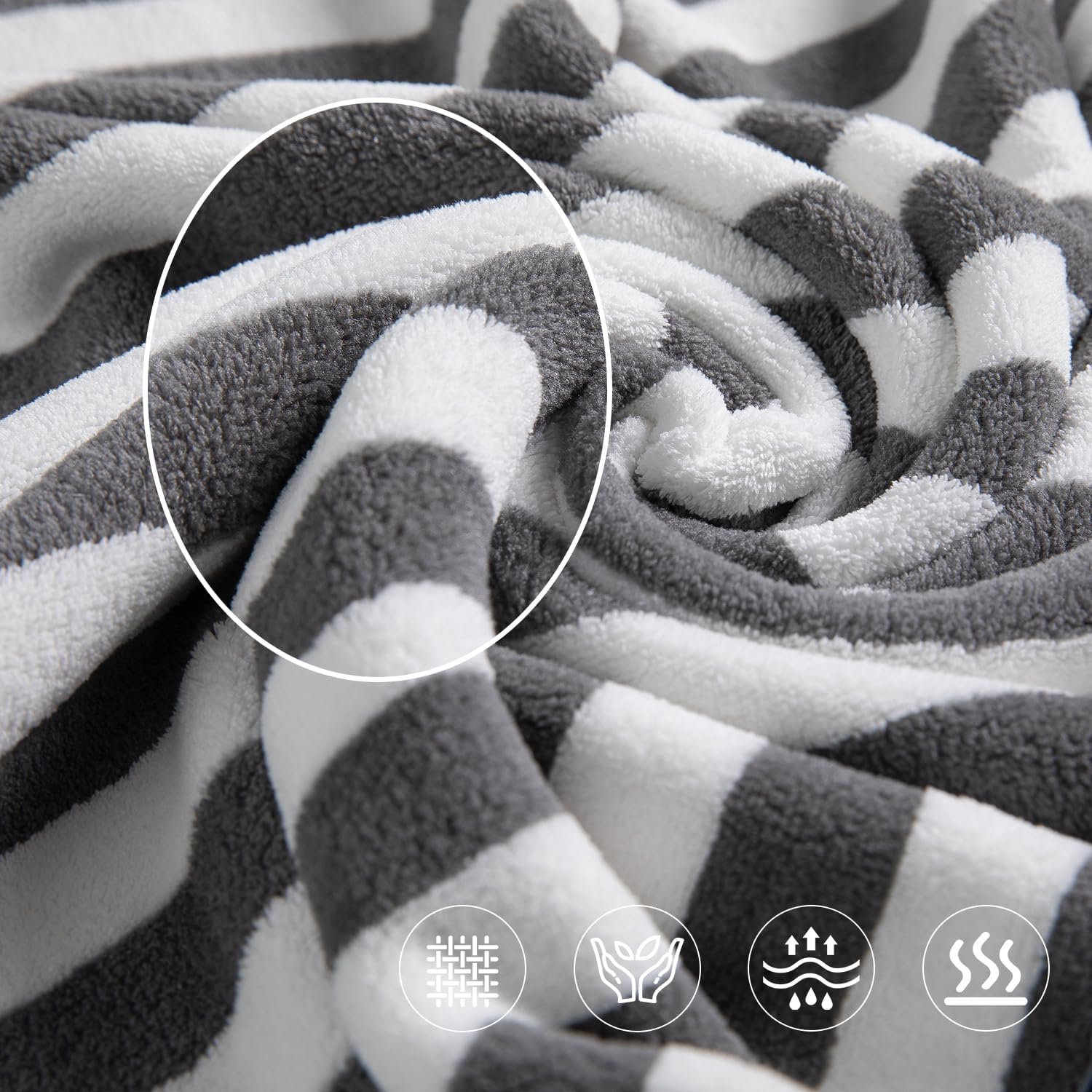 Jarson 18-Piece Striped Bath Towel Set -Highly Absorbent 6 Bath Towels, 6 Hand Towels, 6 Washcloths, Quick Dry Towels for Family Bathroom - Light Grey