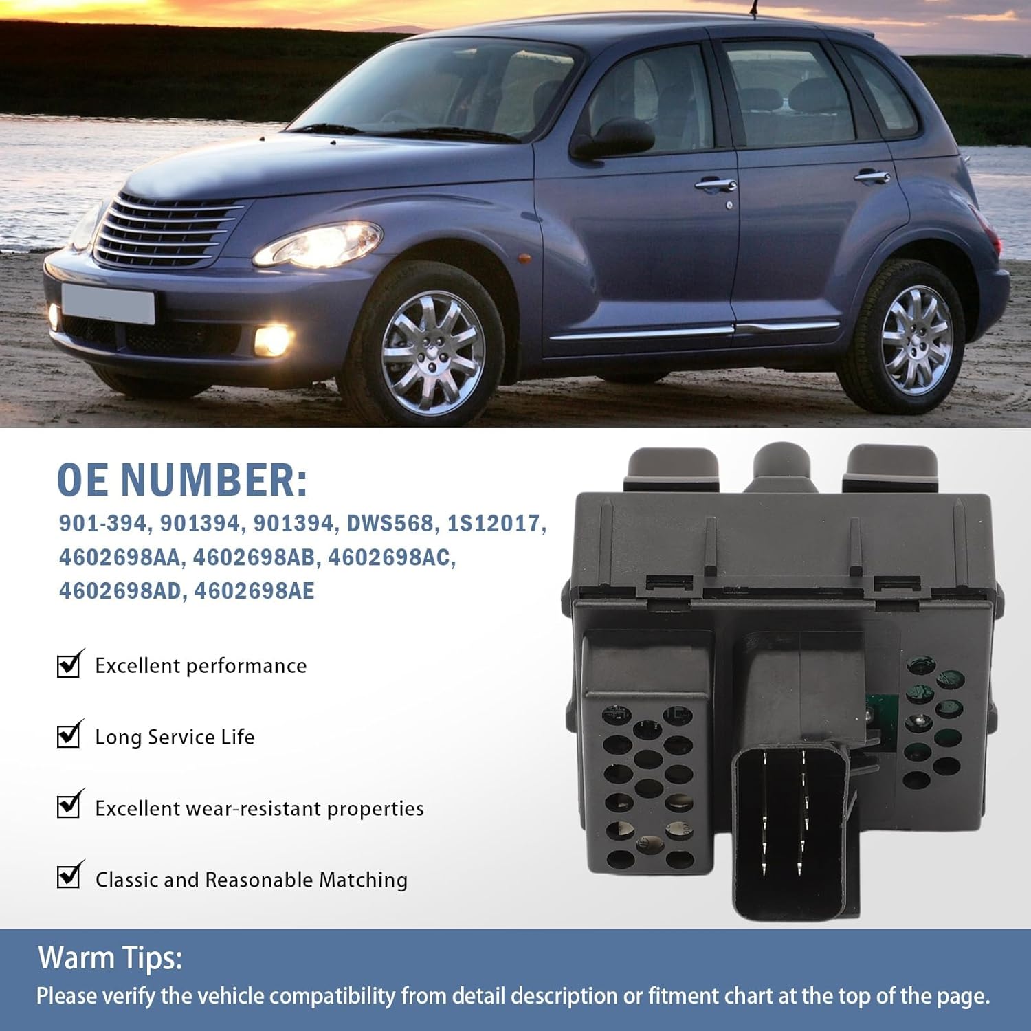 Power Window Switch Fit for PT Cruiser 2006 2007 2008 2009 2010, Front Driver Side Window Switch, Replace 901-394, 1S12017, 4602698AA