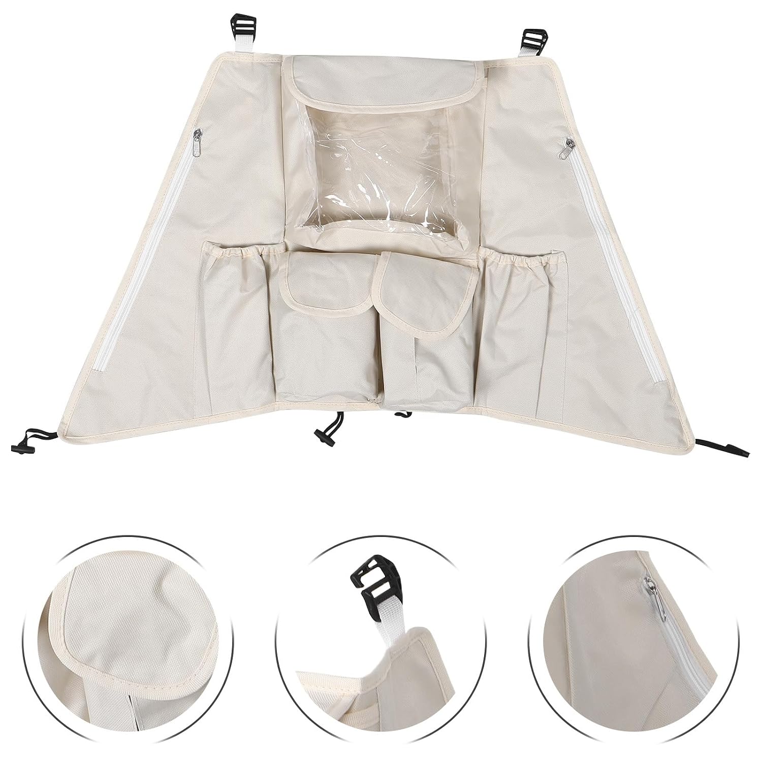 Baby Stroller Hanging Bag, Hanging Diaper Bottle Bag with Multiple Pockets, Large Capacity for Baby Essentials, Pram Gear for Travel Daily Outings Beige