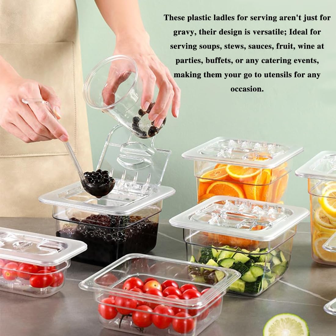 mini ladle for salad dressing 20 PCS 1 oz Plastic Soup Ladle with 7 Inches Long Handle, Mini Ladle Spoon for Serving Salad Dressings Punch Bowl Sauces and ToppingsTransparent