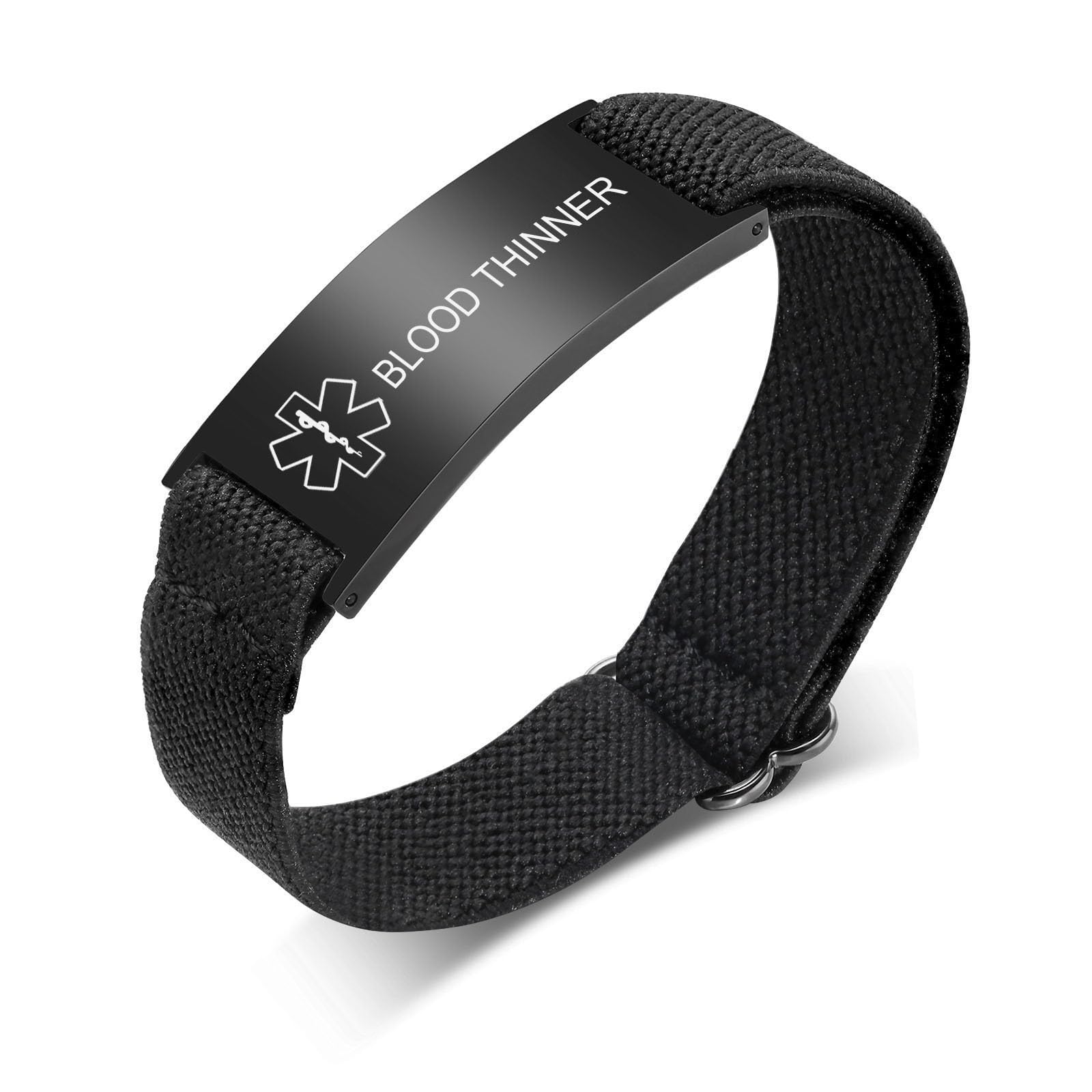 Personalized Medical Alert Bracelet for Men - Customized Elastic Strap Stainless Steel ID Bracelets Engraved Medic Info, Emergency Awareness Medic ID Bracelet for Autism Allergy Diabetic Epilepsy