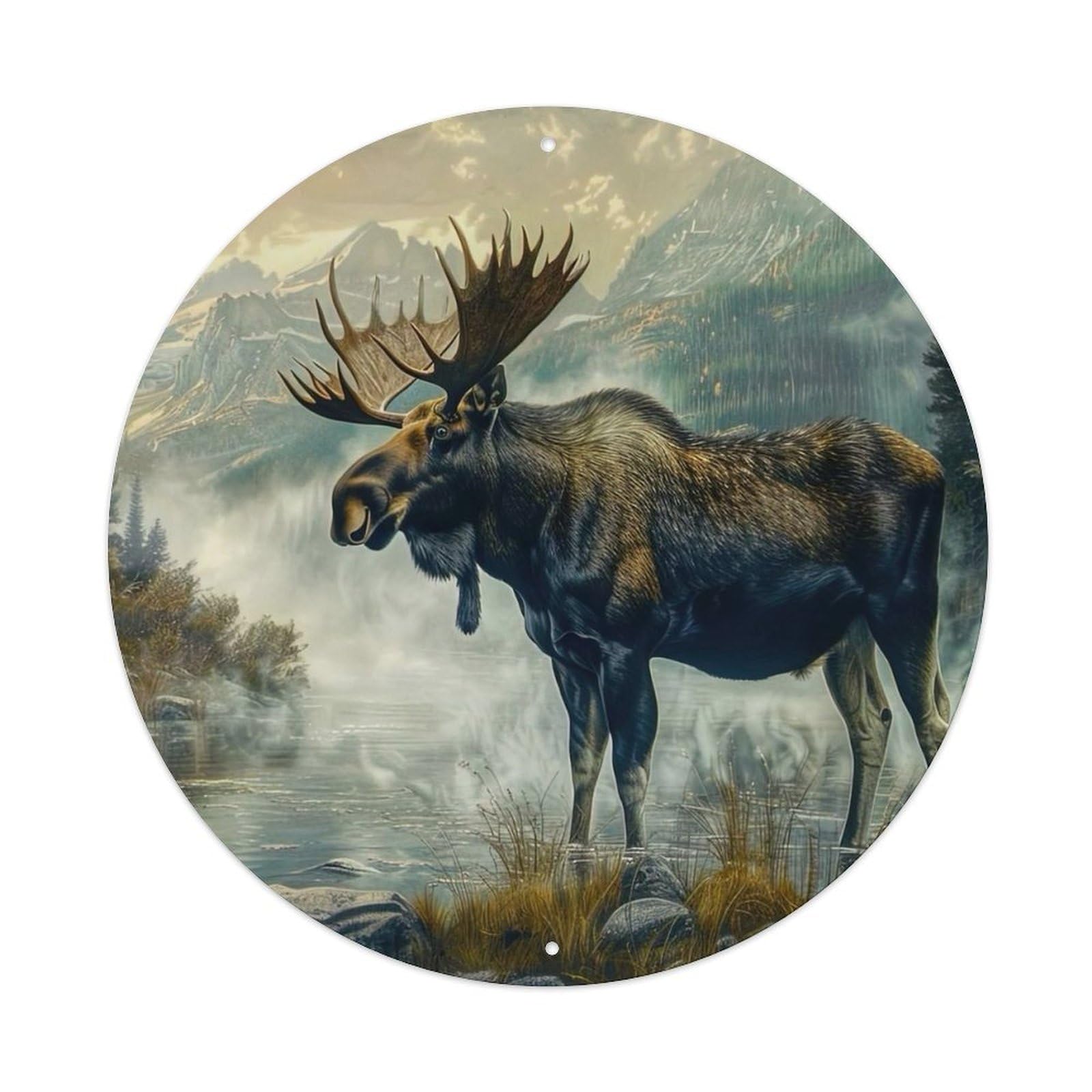 Animal Elk by The River Artwork Metal Tin Sign
