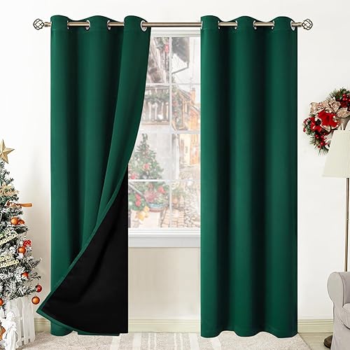 BGment - Cortinas con aislamiento térmico para habitación, 100 % opacas, con forro negro, cortina de doble capa con ojales, reduce el ruido (42 x 84