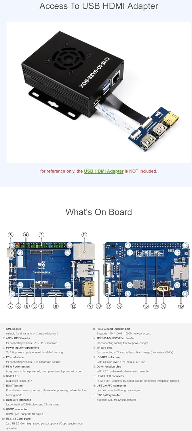 Mini Base Board (A) / Mini-Computer Designed for Raspberry Pi Compute Module 5 (NOT Included), with Cooling Fan @XYGStudy (CM5-IO-BASE-BOX-A)