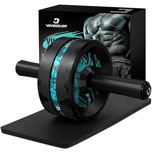 VINSGUIR Ab Roller Wheel, Abs & Core Workout Equipment for Home Gym with Knee Pad Accessories, Abdominal Wheel for Full-body Strength Training - Lake Blue And Black