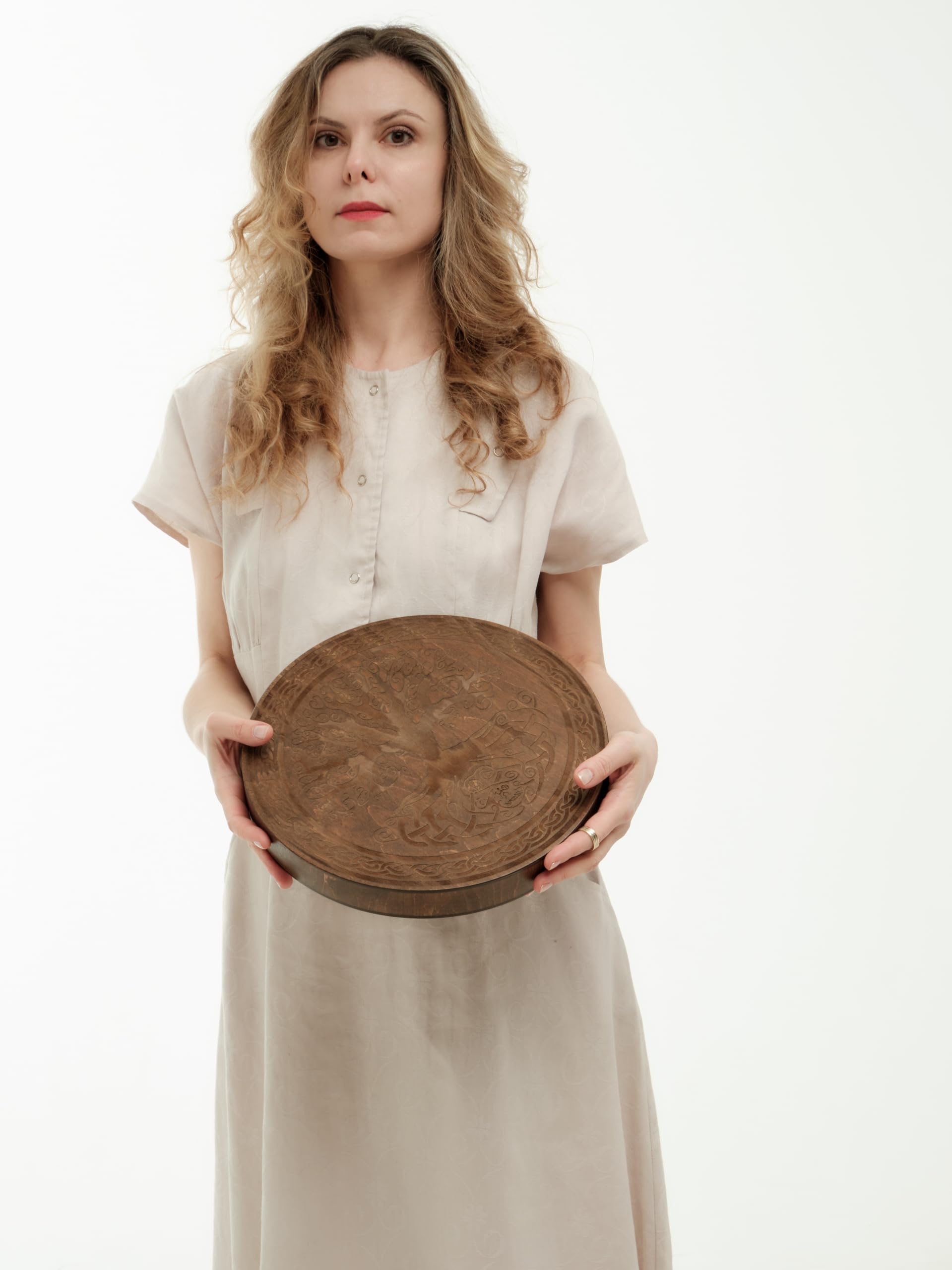 "Celtic Tree" Ocean Disk von Nazar Drums Klangheilungsinstrument aus Holz, natürliche Holzfarbe, 30,5 cm Durchmesser, Wasser-Sound-Effekt, meditatives Entspannungswerkzeug, mit einer weichen